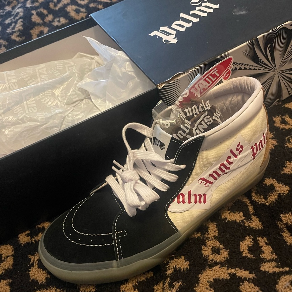 Palm Angels Black, White & Red High-Top Sneaker Men’s size 8.5 Women’s size 10